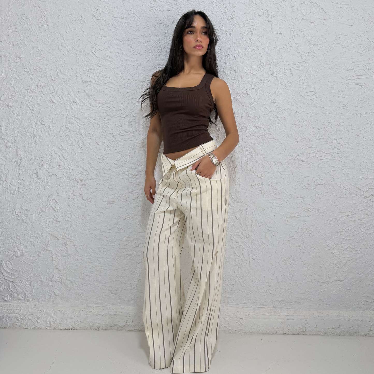 Striped Wide-Leg Tie-Waist Pants