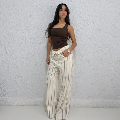Striped Wide-Leg Tie-Waist Pants
