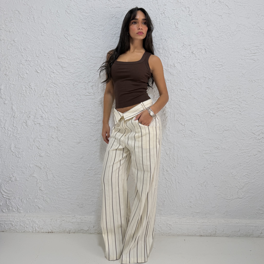 Striped Wide-Leg Tie-Waist Pants