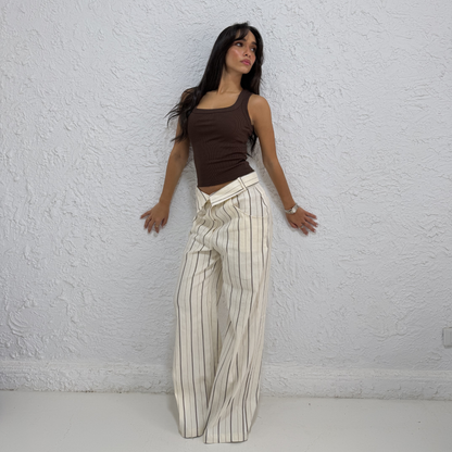 Striped Wide-Leg Tie-Waist Pants