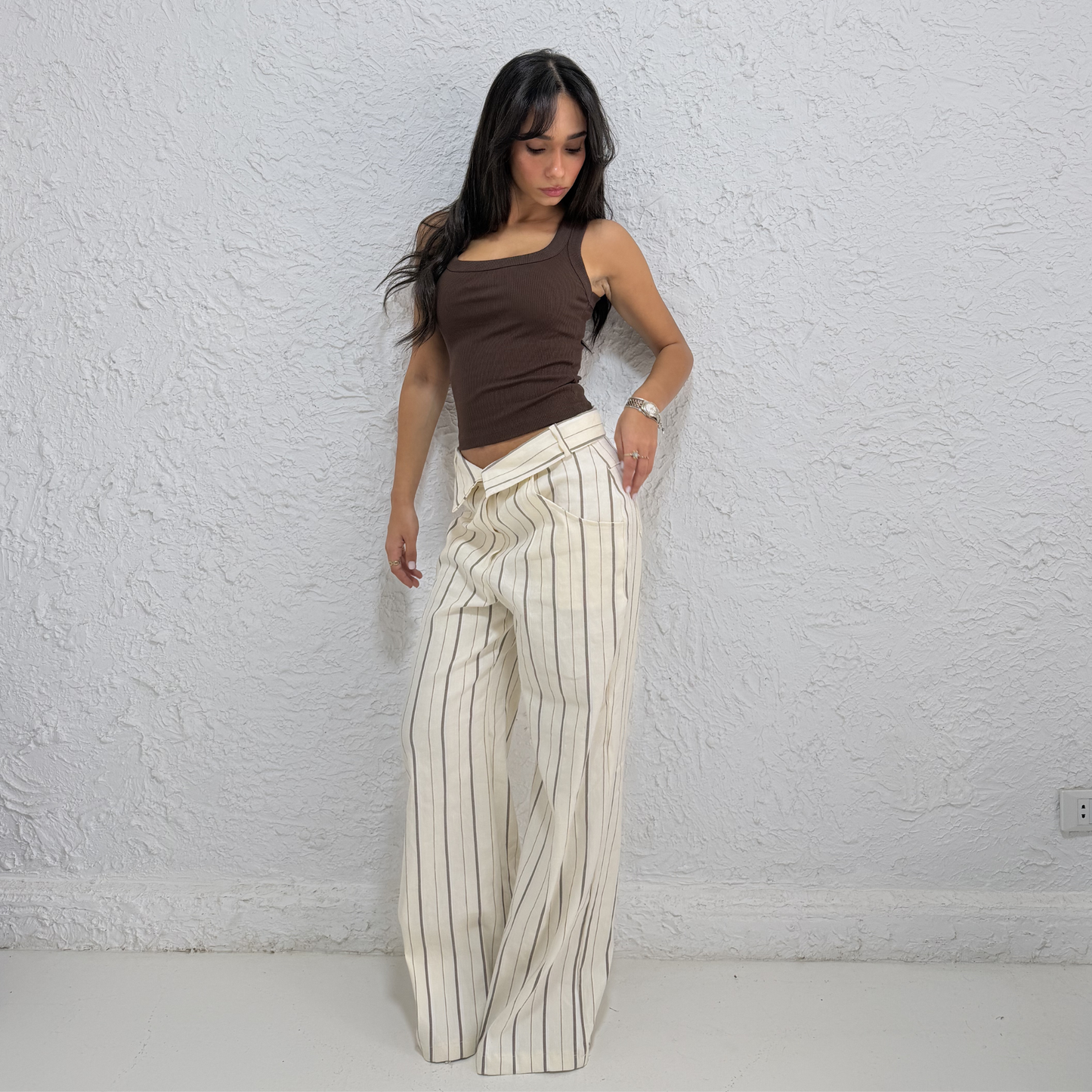Striped Wide-Leg Tie-Waist Pants