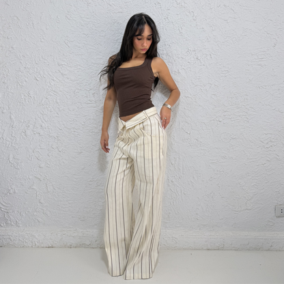Striped Wide-Leg Tie-Waist Pants