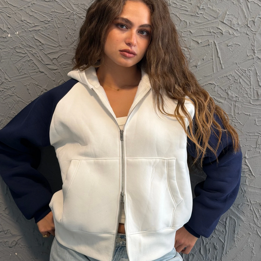 Navy Raglan Zip-Up Hoodie
