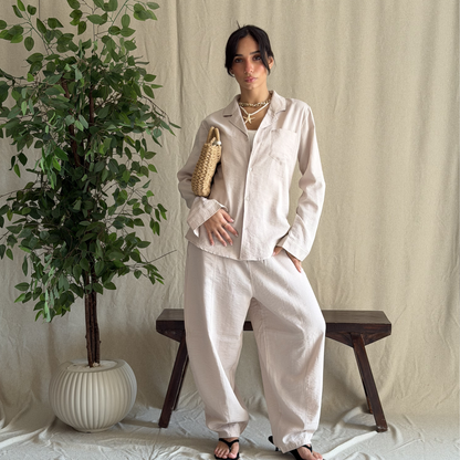 Beige Linen Relaxed-Fit Shirt