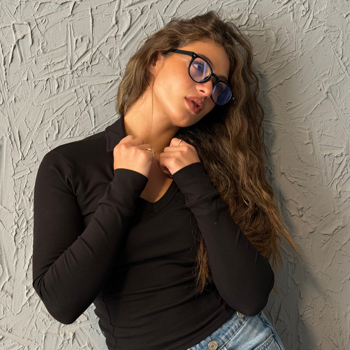 Black Collar Basic Long Sleeve Top